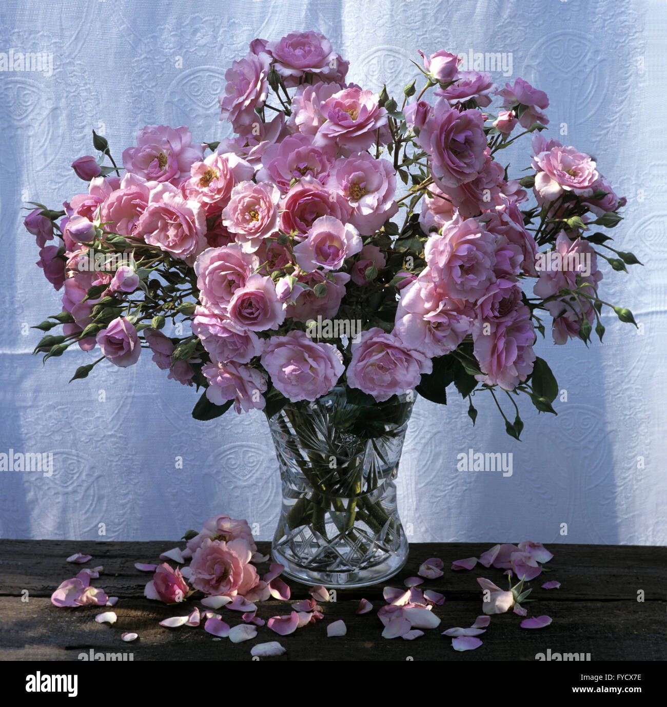 Roses in crystal vase Stock Photo