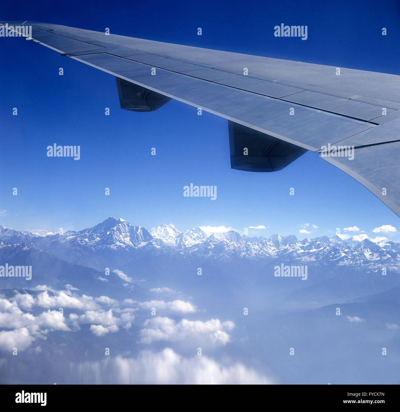 Wing of an passenger aircraft Stock Photo
