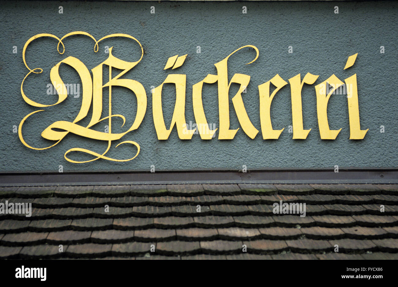 Bakery, lettering on house wall Stock Photo