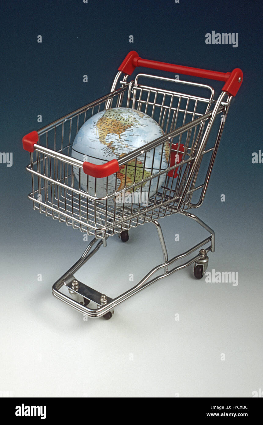 Shopping cart filled with a globe Stock Photo