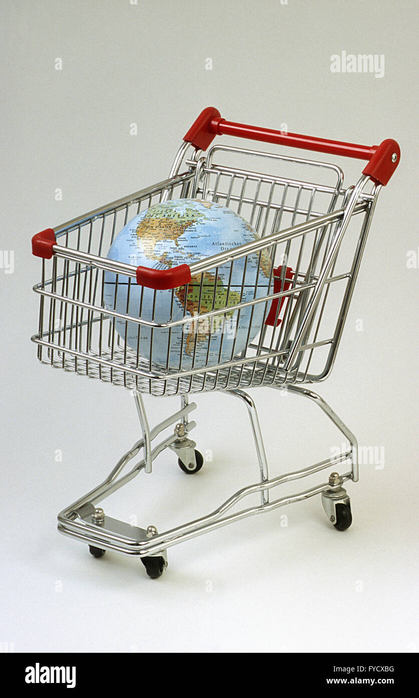 Globe in a shopping cart Stock Photo