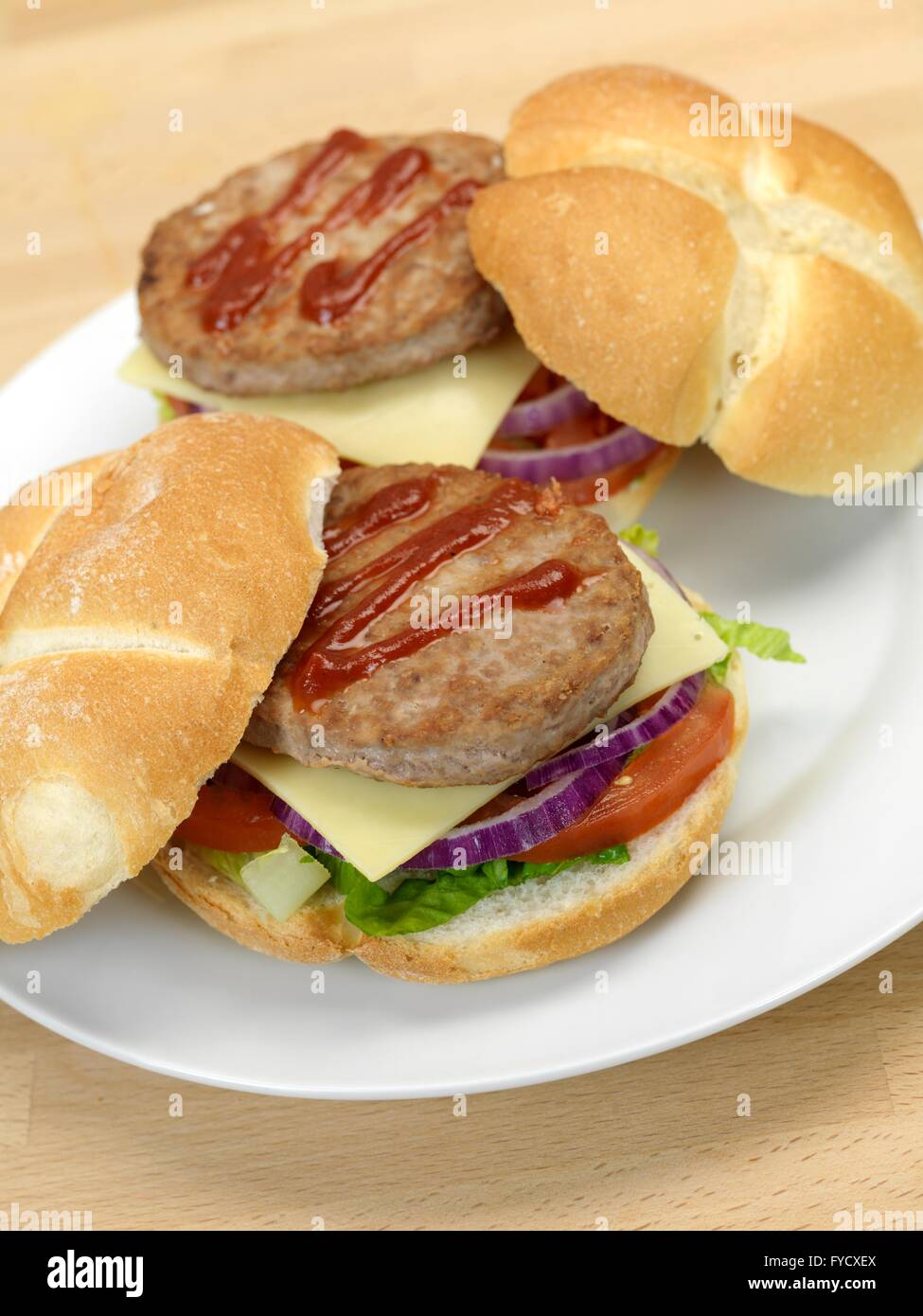 A freshly made American style hamburger with sauce Stock Photo Alamy