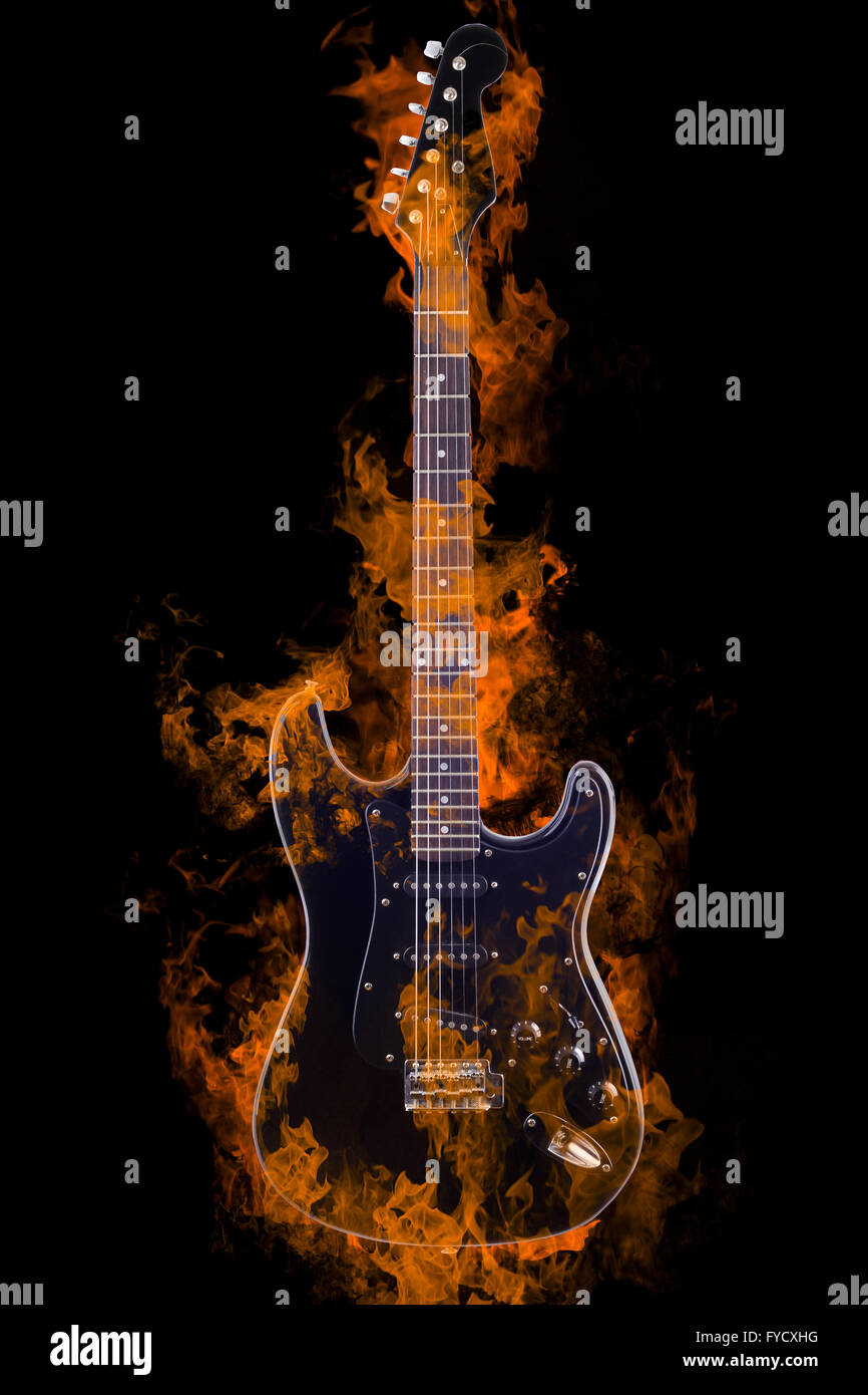 Black electric guitar on white background Stock Photo - Alamy