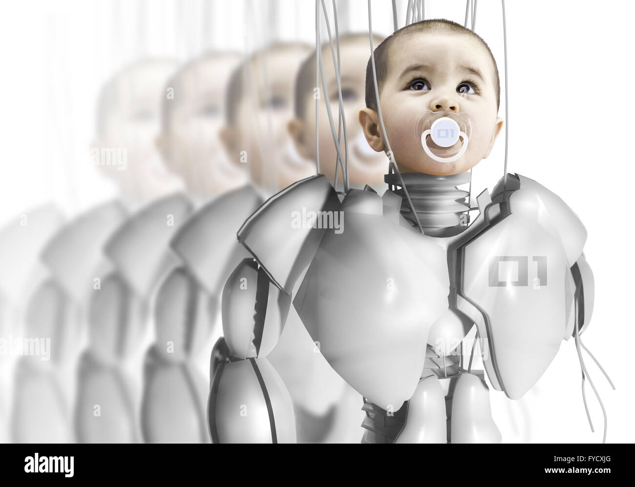 Child robot, creating clones, genetic engineering Stock Photo