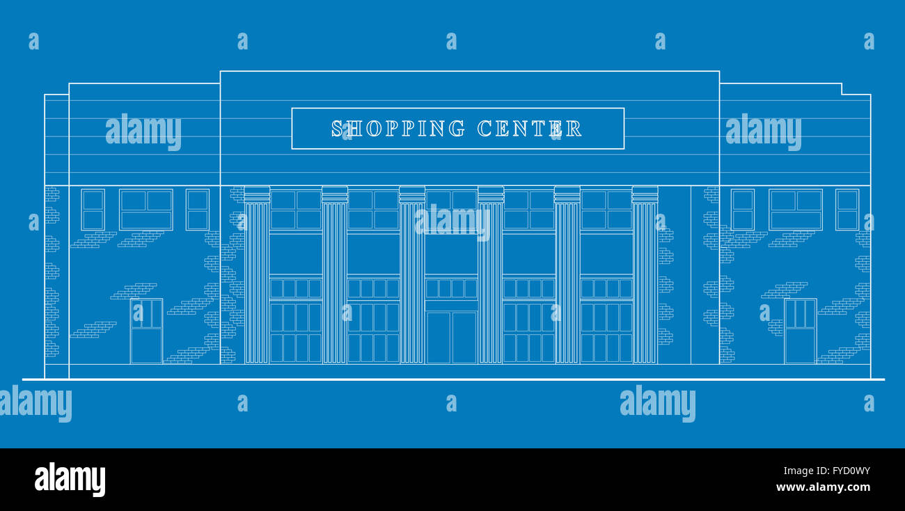 shopping center building front blue print Stock Photo - Alamy