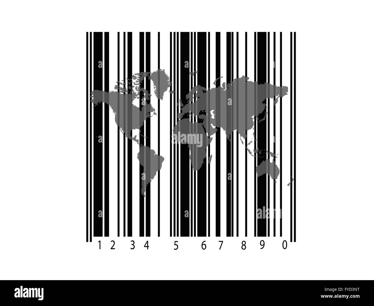 A barcode and a world map isolated against a white background Stock Photo