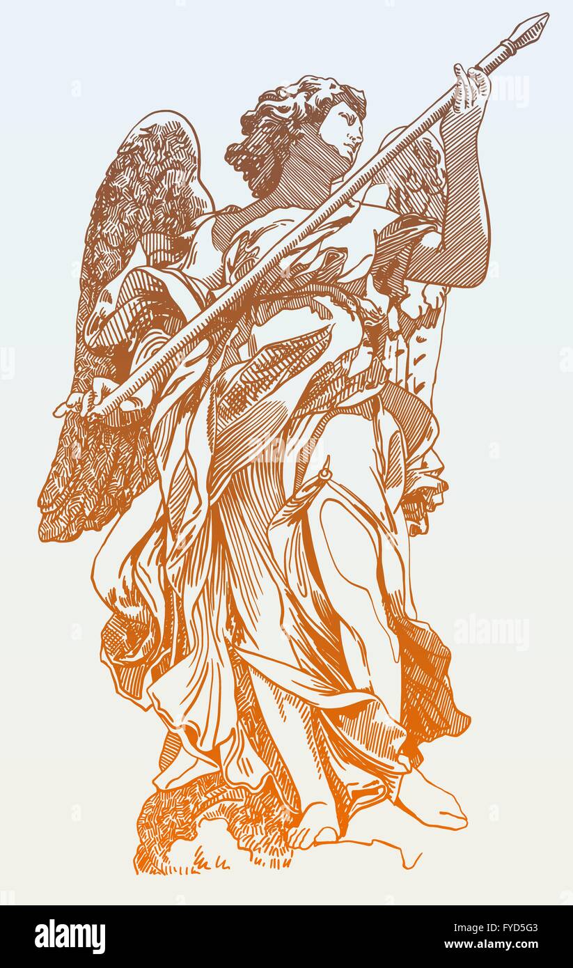 original sketch digital drawing of marble statue  angel Stock Vector