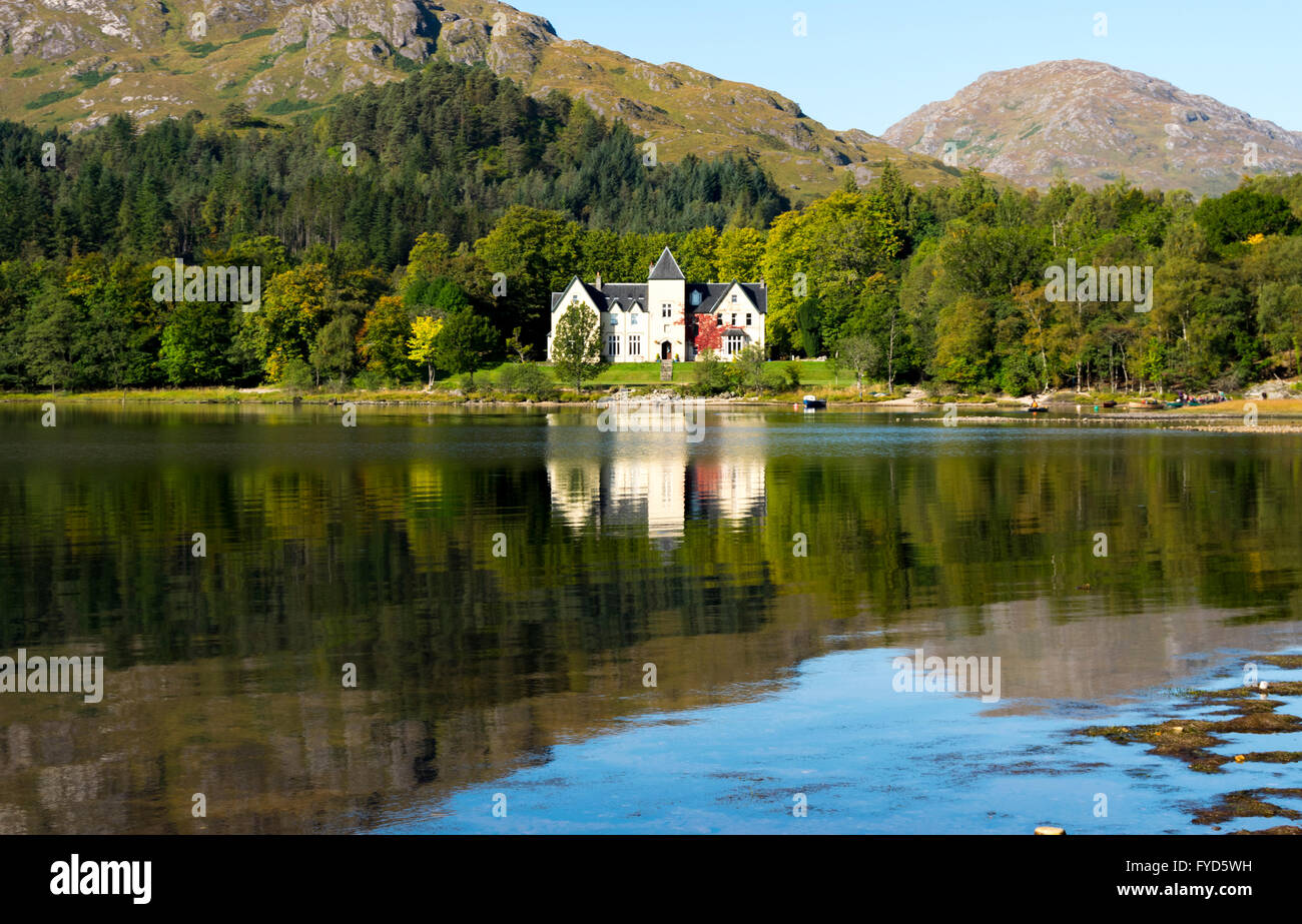 A view of Glenfinnan House Hotel from across Loch Shiel, Glenfinnan