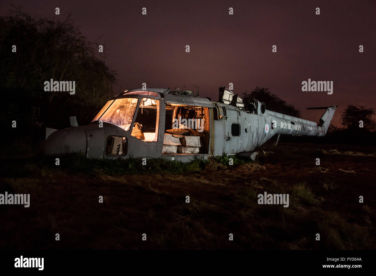 Abandoned helicopter, Derbyshire. Stock Photo