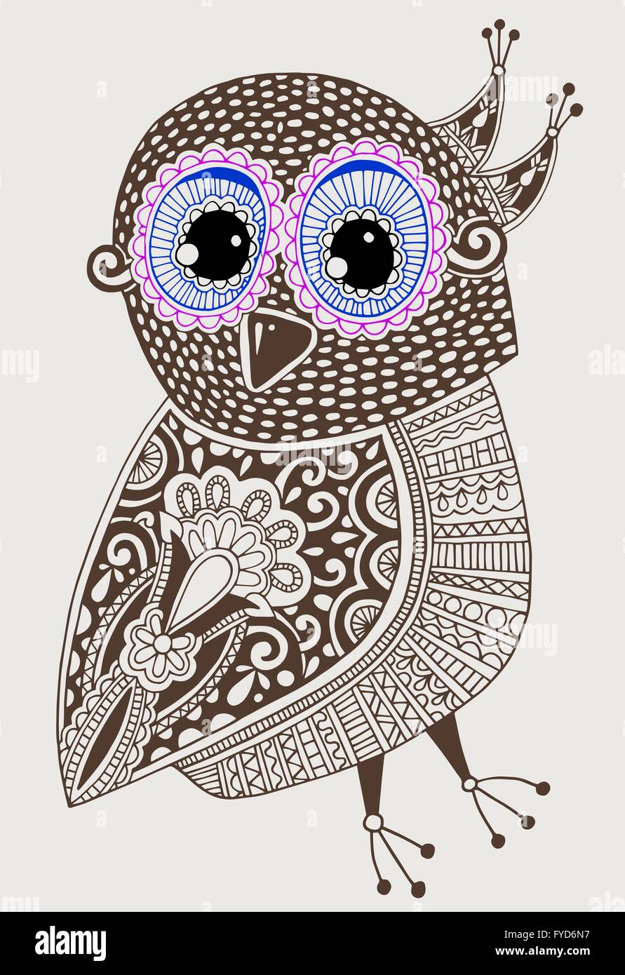 original ethnic decorative owl ink hand drawing Stock Vector Image ...