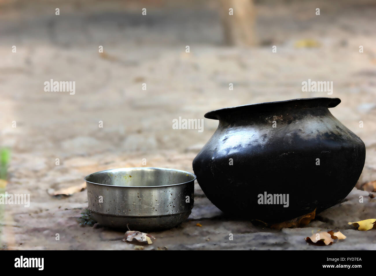 poverty and hunger - empty pots Stock Photo