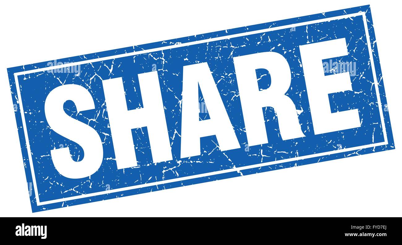 share blue square grunge stamp on white Stock Vector
