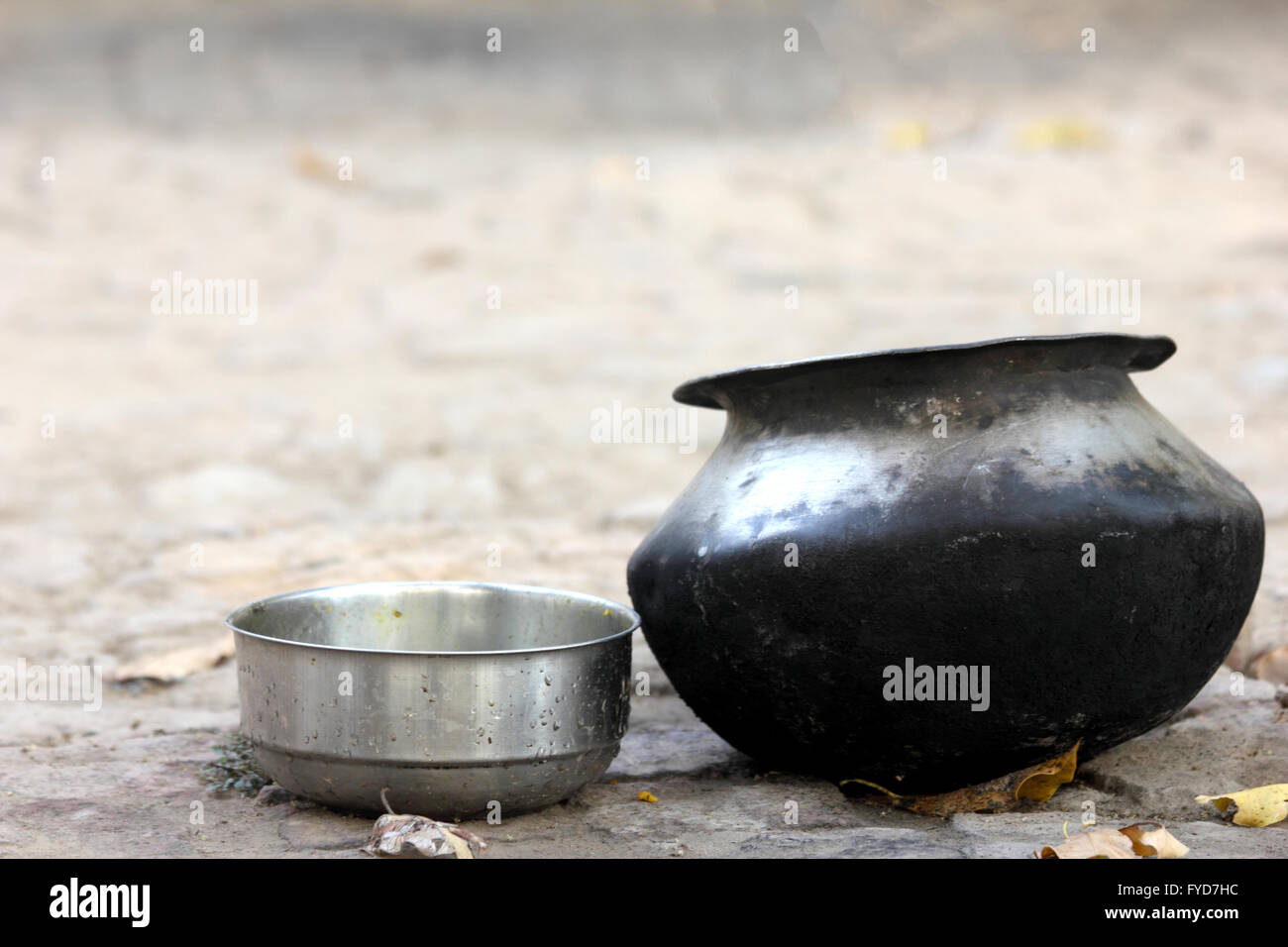 poverty and hunger - empty pots Stock Photo