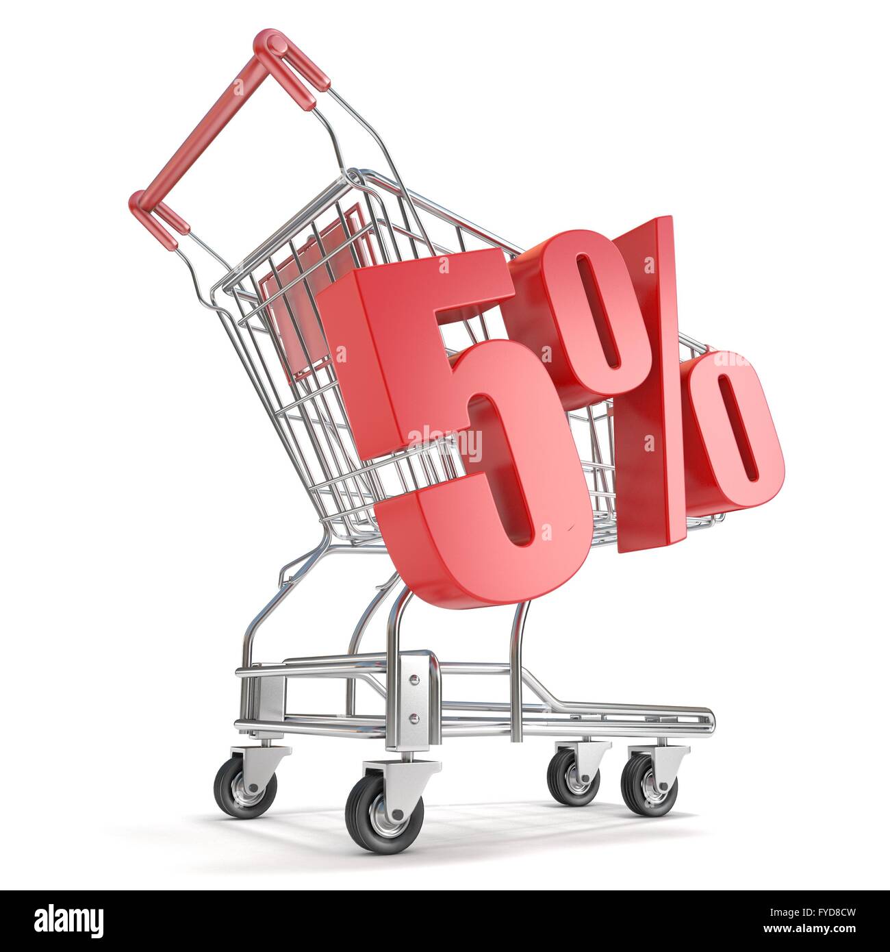 5% - five percent discount in front of shopping cart. Sale concept. 3D ...