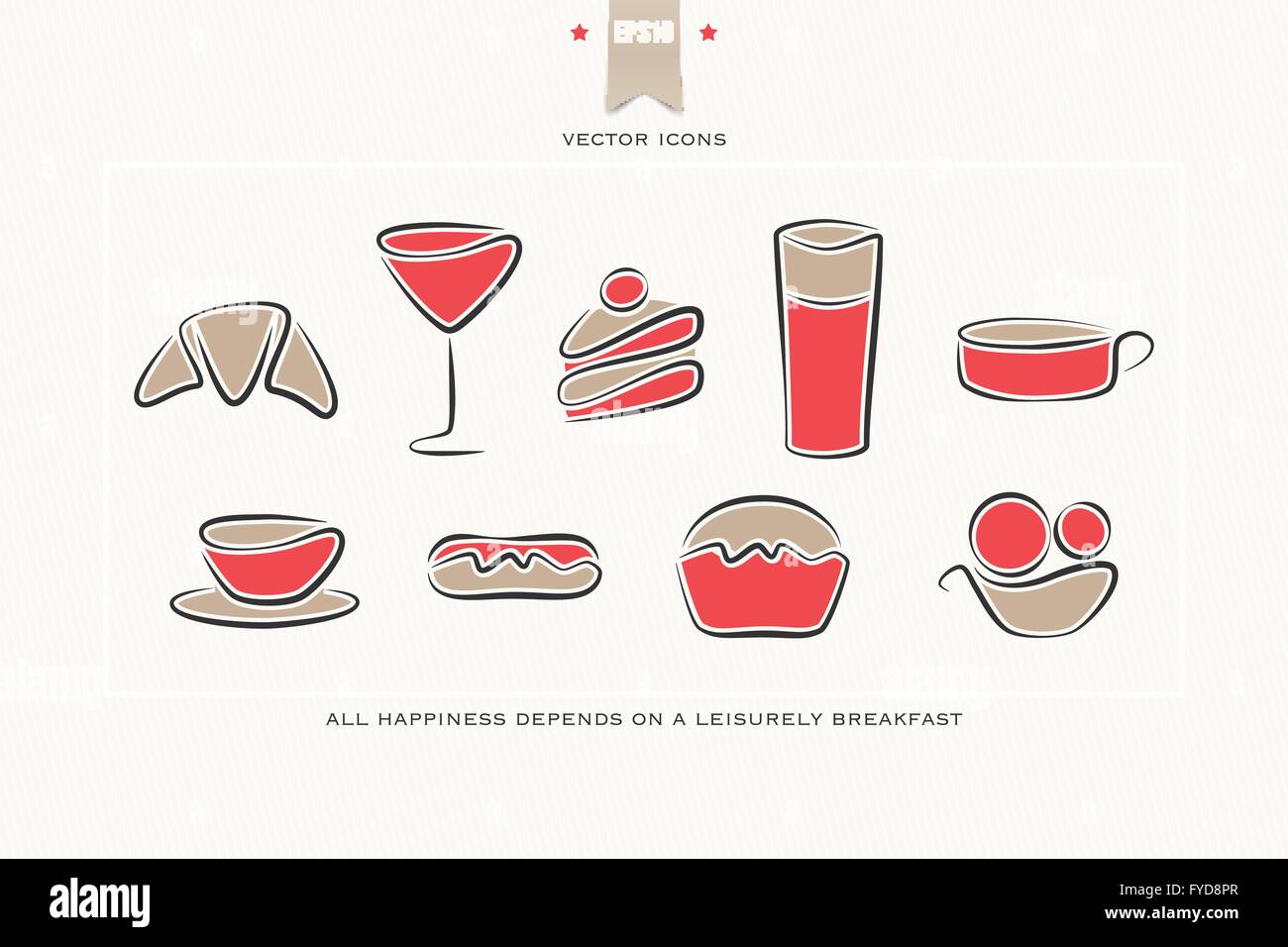 set of hand drawn style breakfast icons isolated on white background ...