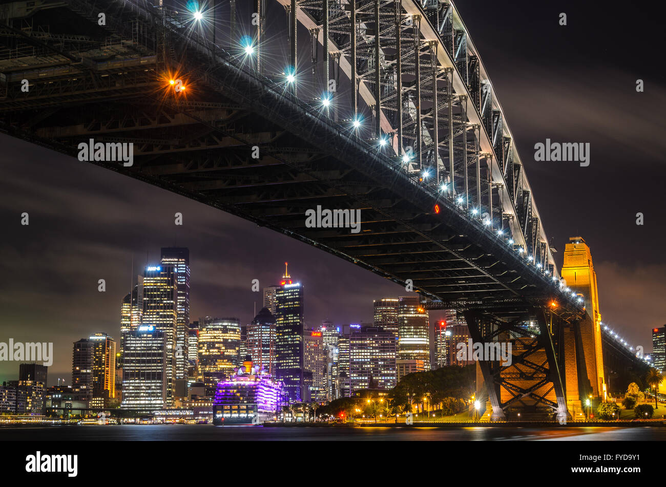 The Sydney Harbour Bridge and Circular Quay at night Stock Photo