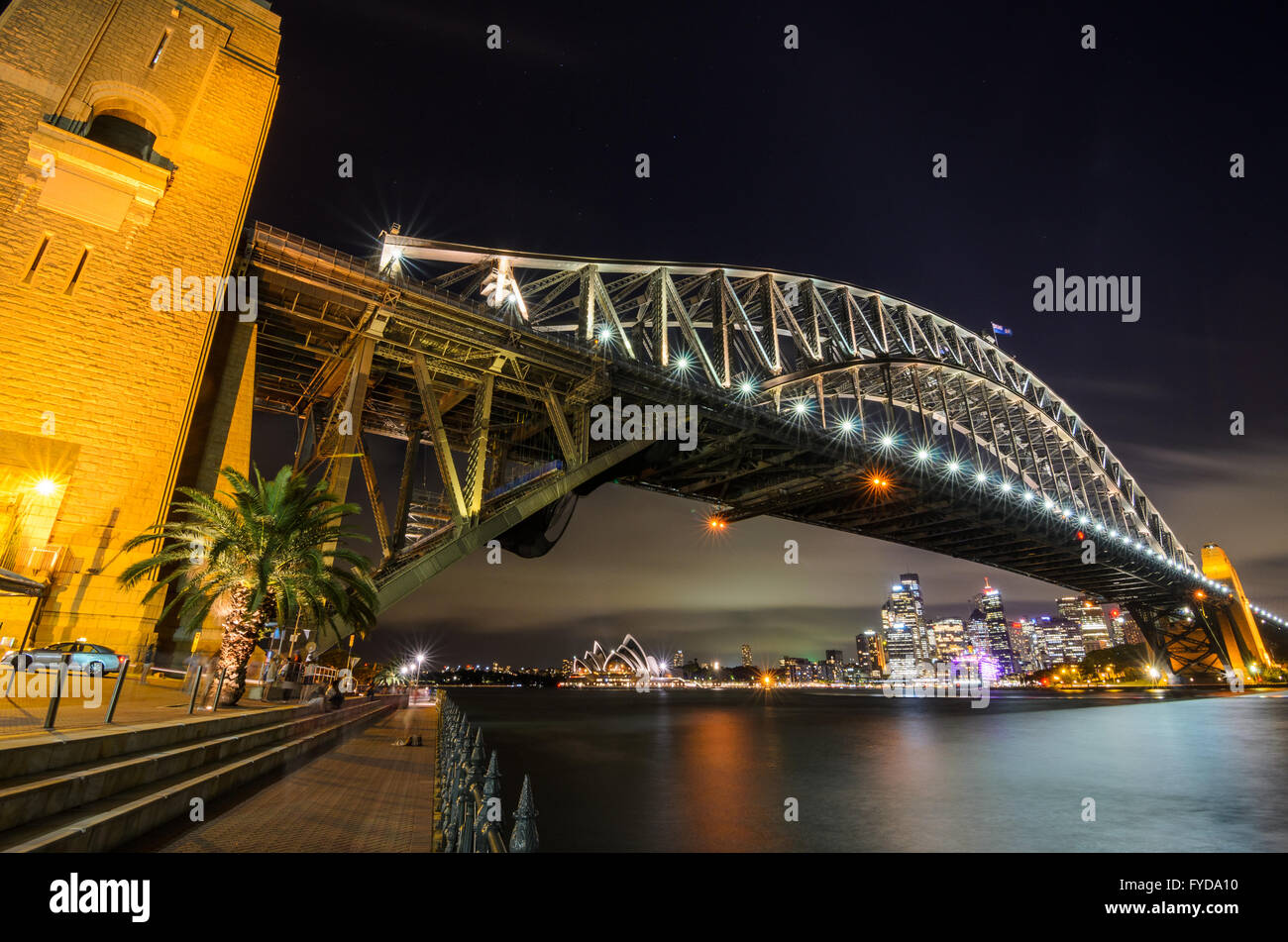 The Sydney Harbour Bridge and Circular Quay at night Stock Photo