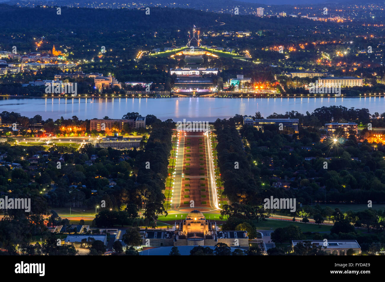 The Enlighten Festival in Canberra as seen from Mt Ainslie Stock Photo