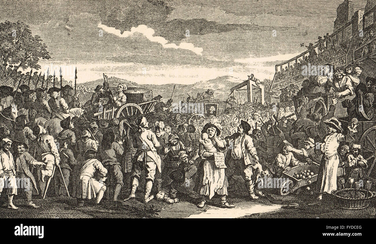 Industry & Idleness Plate 11 The Idle 'Prentice Executed at Tyburn by William Hogarth circa 1747 Stock Photo