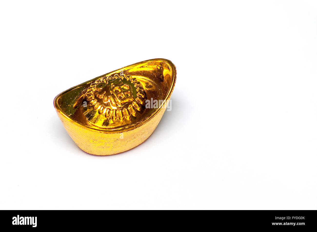 Chinese gold ingot with a character fu, meaning good luck, molded on