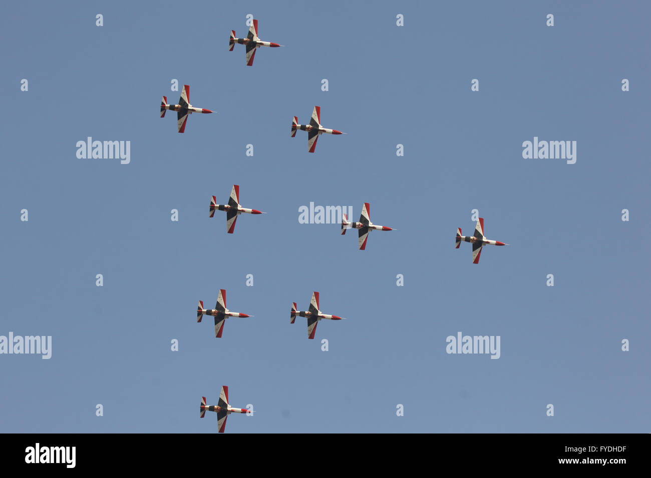 Cairo. 25th Apr, 2016. Warplanes are seen during a military display held to celebrate the 34th Sinai Liberation Day in Cairo, Egypt on April 25, 2016. Credit:  Ahmed Gomaa/Xinhua/Alamy Live News Stock Photo