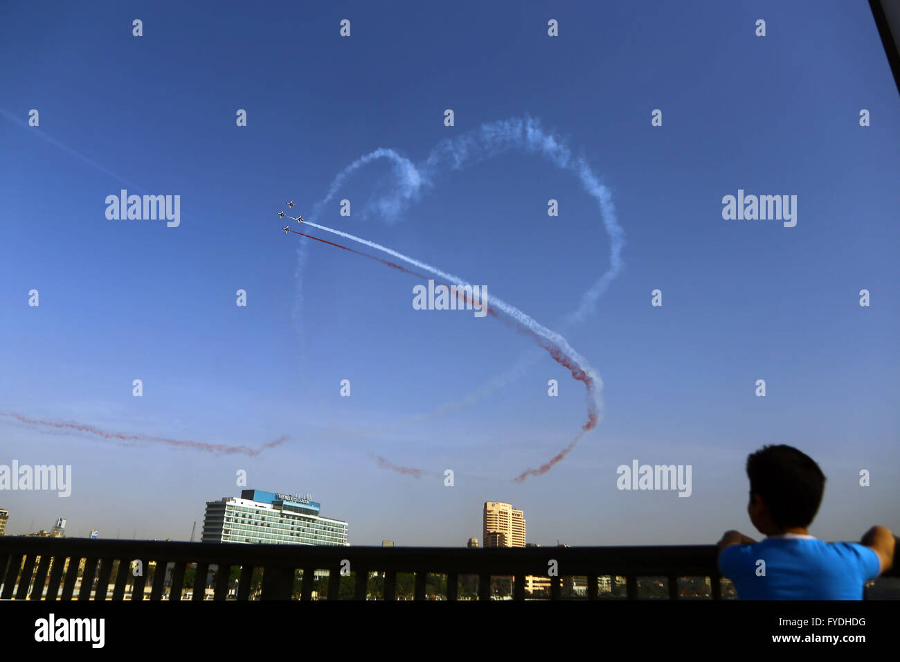 Cairo. 25th Apr, 2016. Warplanes are seen during a military display held to celebrate the 34th Sinai Liberation Day in Cairo, Egypt on April 25, 2016. Credit:  Ahmed Gomaa/Xinhua/Alamy Live News Stock Photo