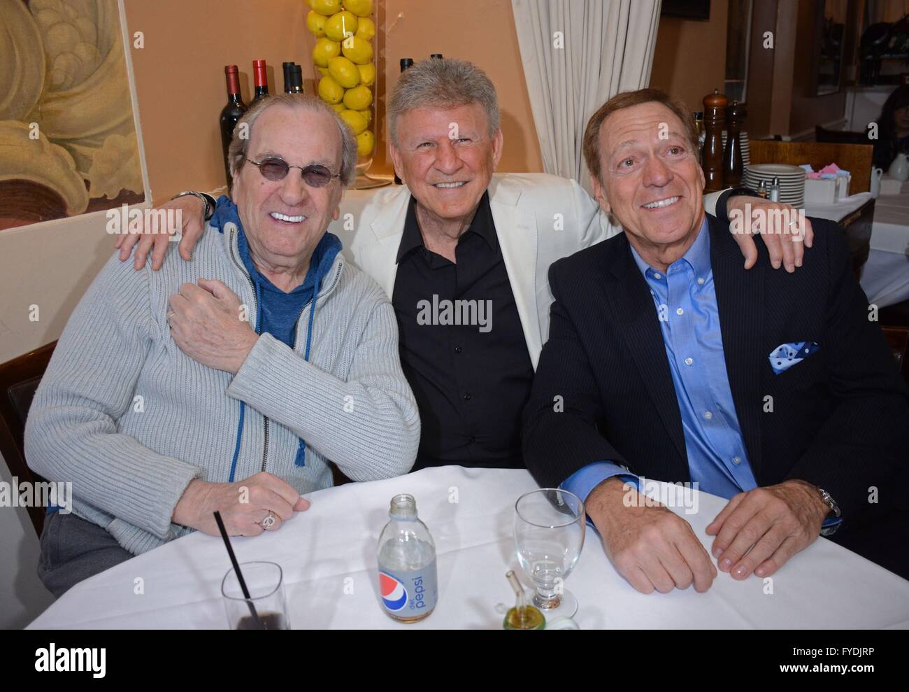 New York, NY, USA. 25th Apr, 2016. Danny Aiello, Bobby Rydell, Joe Piscopo at arrivals for Bobby Rydell 74th Birthday Party, Patsy's Italian Restaurant, New York, NY April 25, 2016. Credit:  Derek Storm/Everett Collection/Alamy Live News Stock Photo