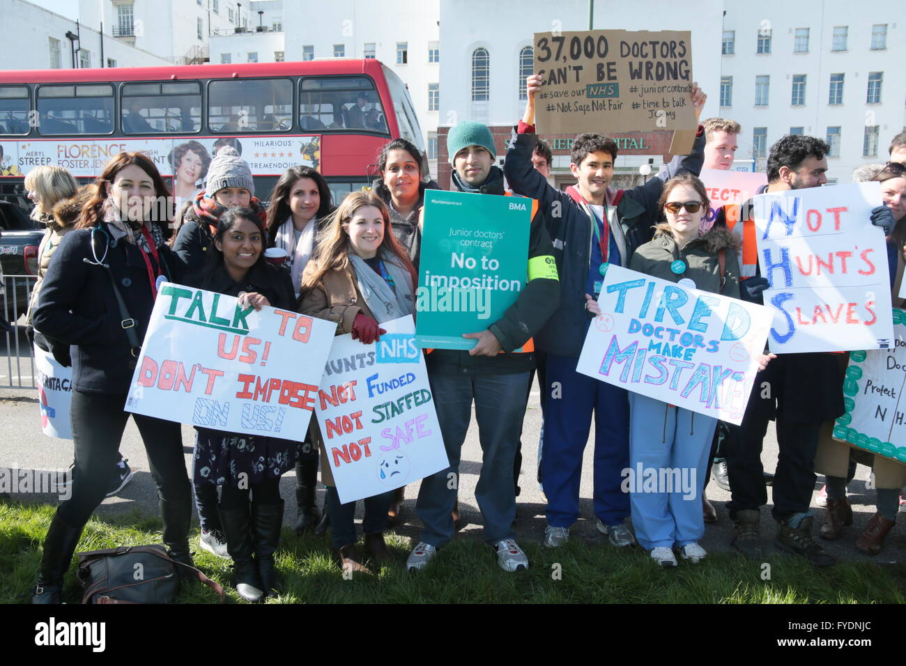 London, UK. 26th April, 2016. Junior Doctors in St Heliers hospital south London walk out to strike in protest at the imposition of new contracts. Credit:  Paul Quezada-Neiman/Alamy Live News Stock Photo