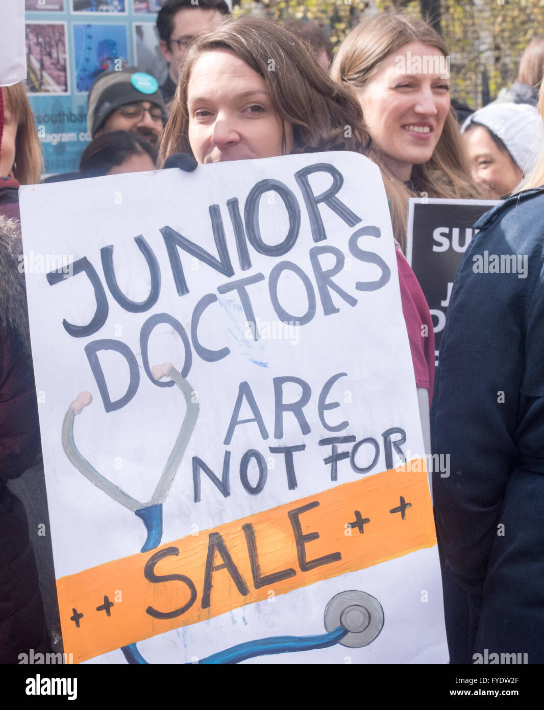 London UK 26th April 2016, Junior Doctors Banner outside St Thomas Hospital Credit:  Ian Davidson/Alamy Live News Stock Photo