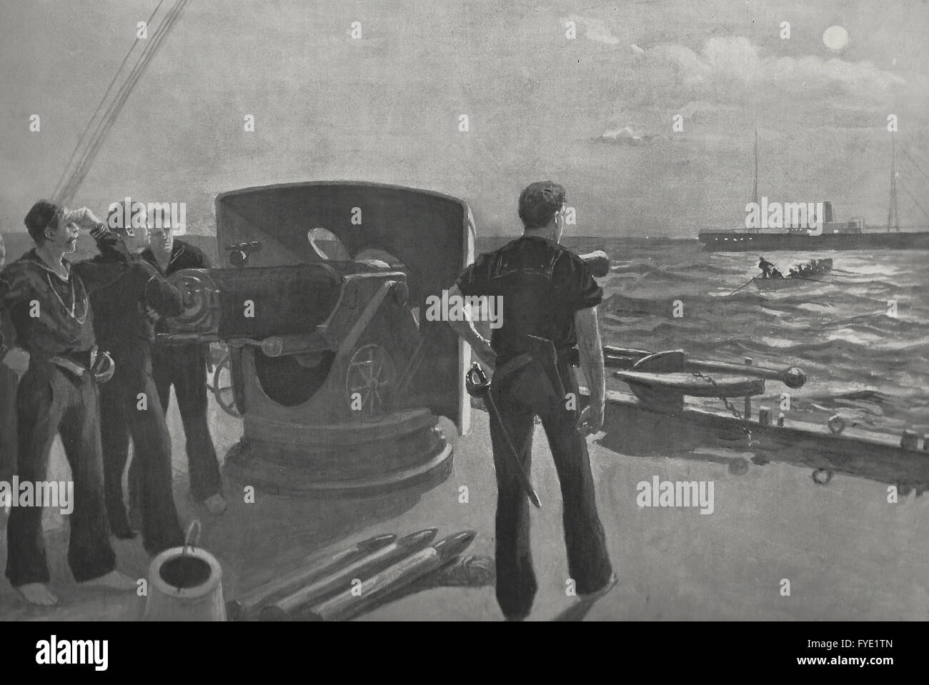 On the blockade off San Juan - Under the Cruiser's Guns - Spanish American War, 1898 Stock Photo