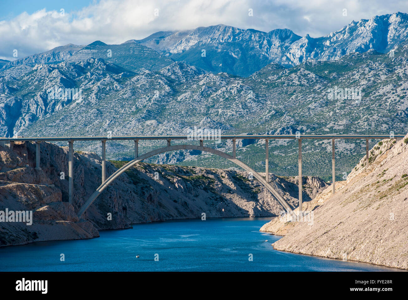 The reconstructed bridge near a settlement Maslenica in Croatia. D8 ...