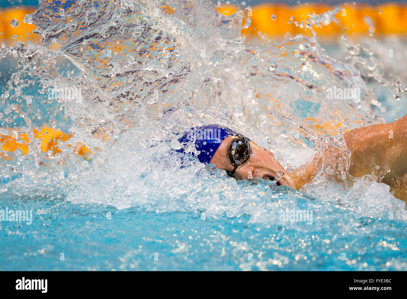 GLASGOW, UK: April, 23, 2016 British swimmer Thomas Hamer competes at the paralympic trials. Stock Photo