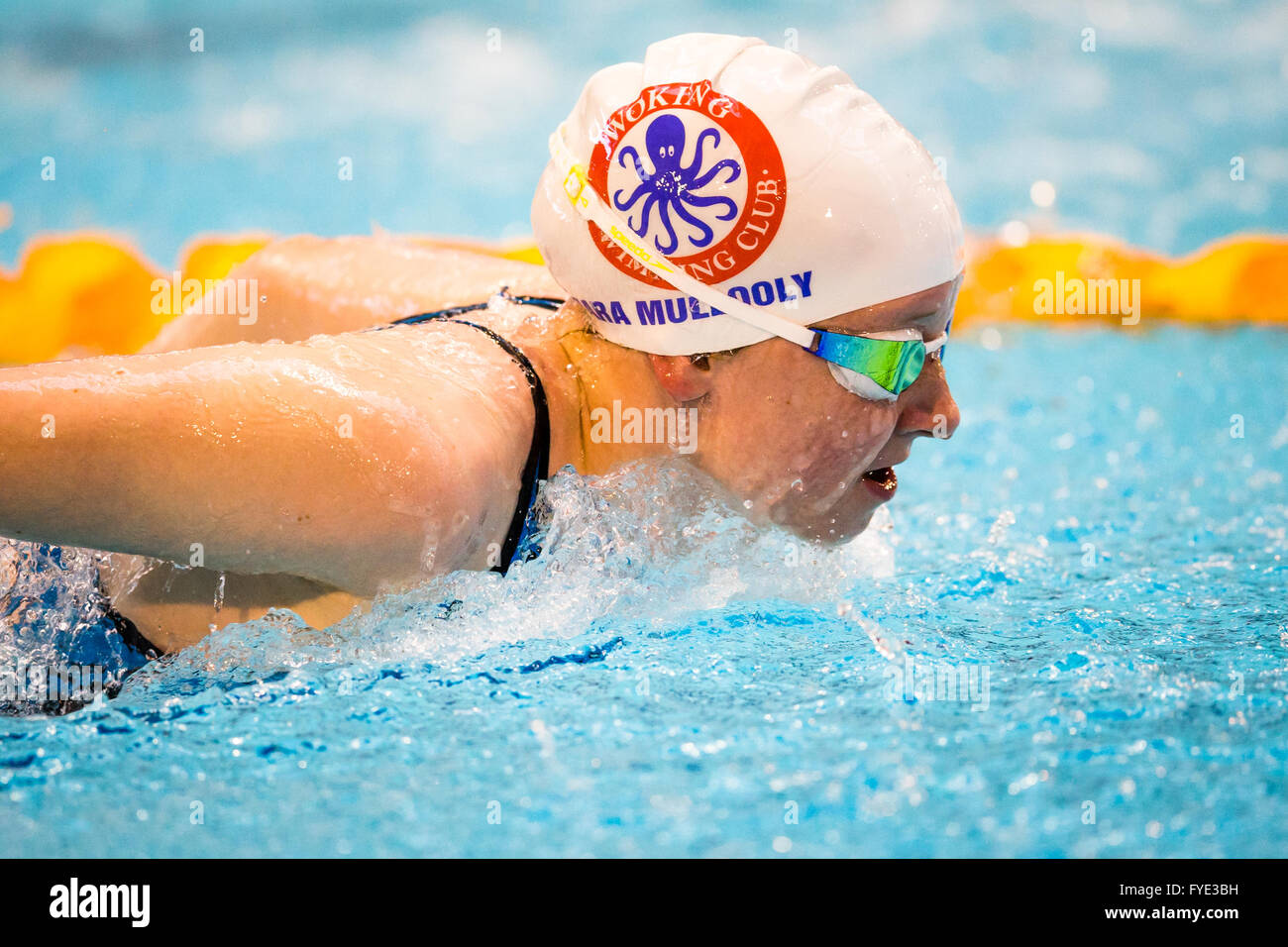 GLASGOW, UK: April, 25, 2016 Zara Mullooly competes at the Para-swimming trials. Stock Photo
