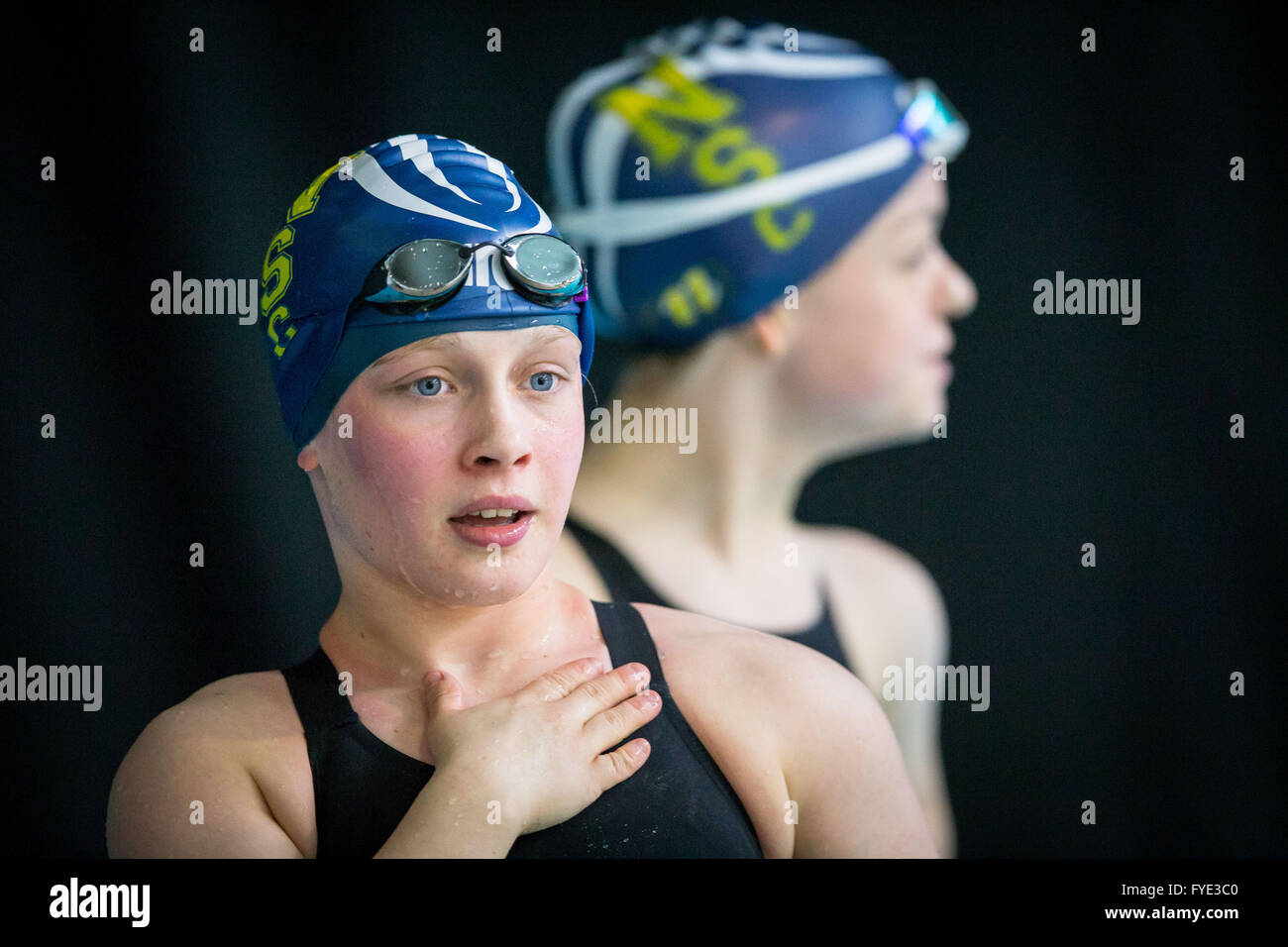 GLASGOW, UK: April, 25, 2016 Ellie Robinson secures Rio qualification standard with new British record at the Para-swim trials. Stock Photo