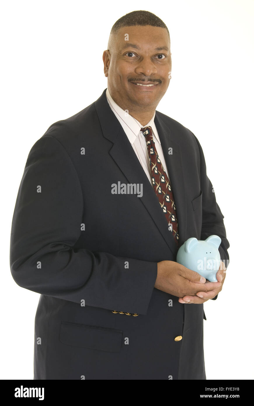 African American businessman with piggy bank Stock Photo - Alamy