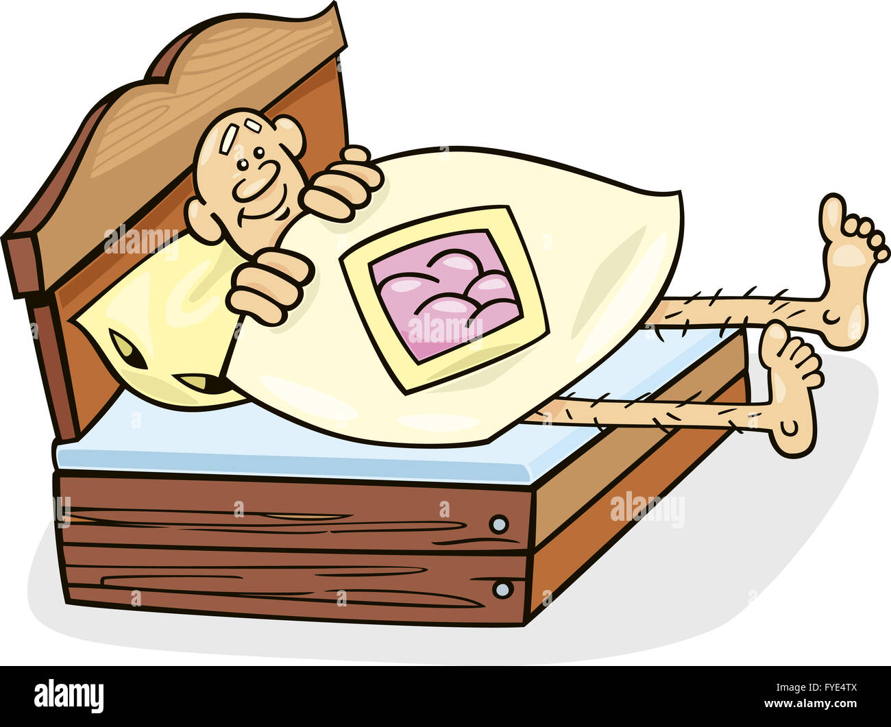 Man in too short bed Stock Photo Alamy