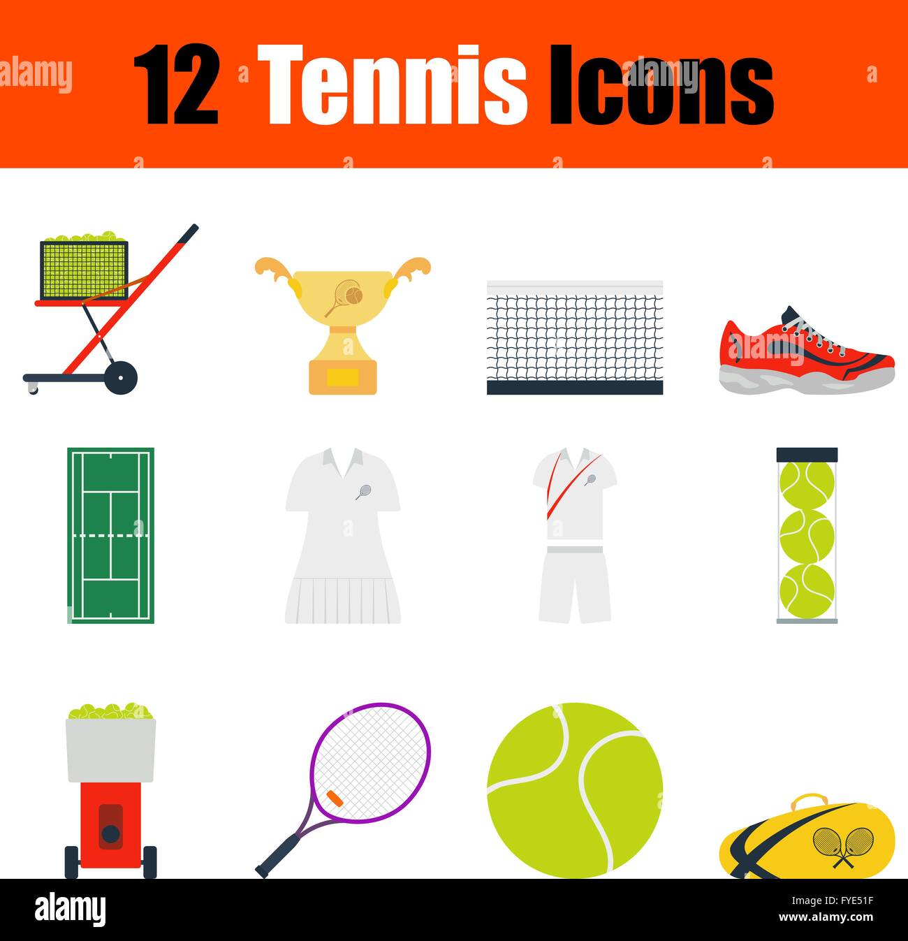 Flat design tennis icon set in ui colors. Vector illustration Stock ...