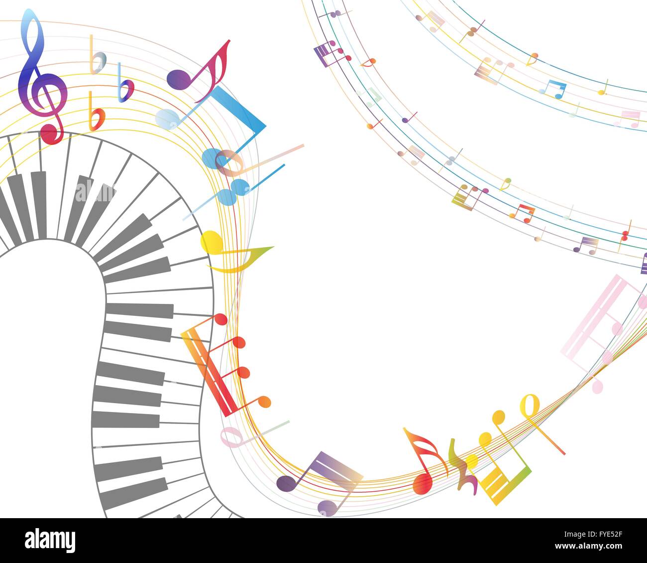 Musical Design Elements From Music Staff With Treble Clef, Piano Keyboard  And Notes in gradient transparent Colors. Elegant Creative Design With  Shadows and Isolated on White. Vector Illustration Stock Vector Image &