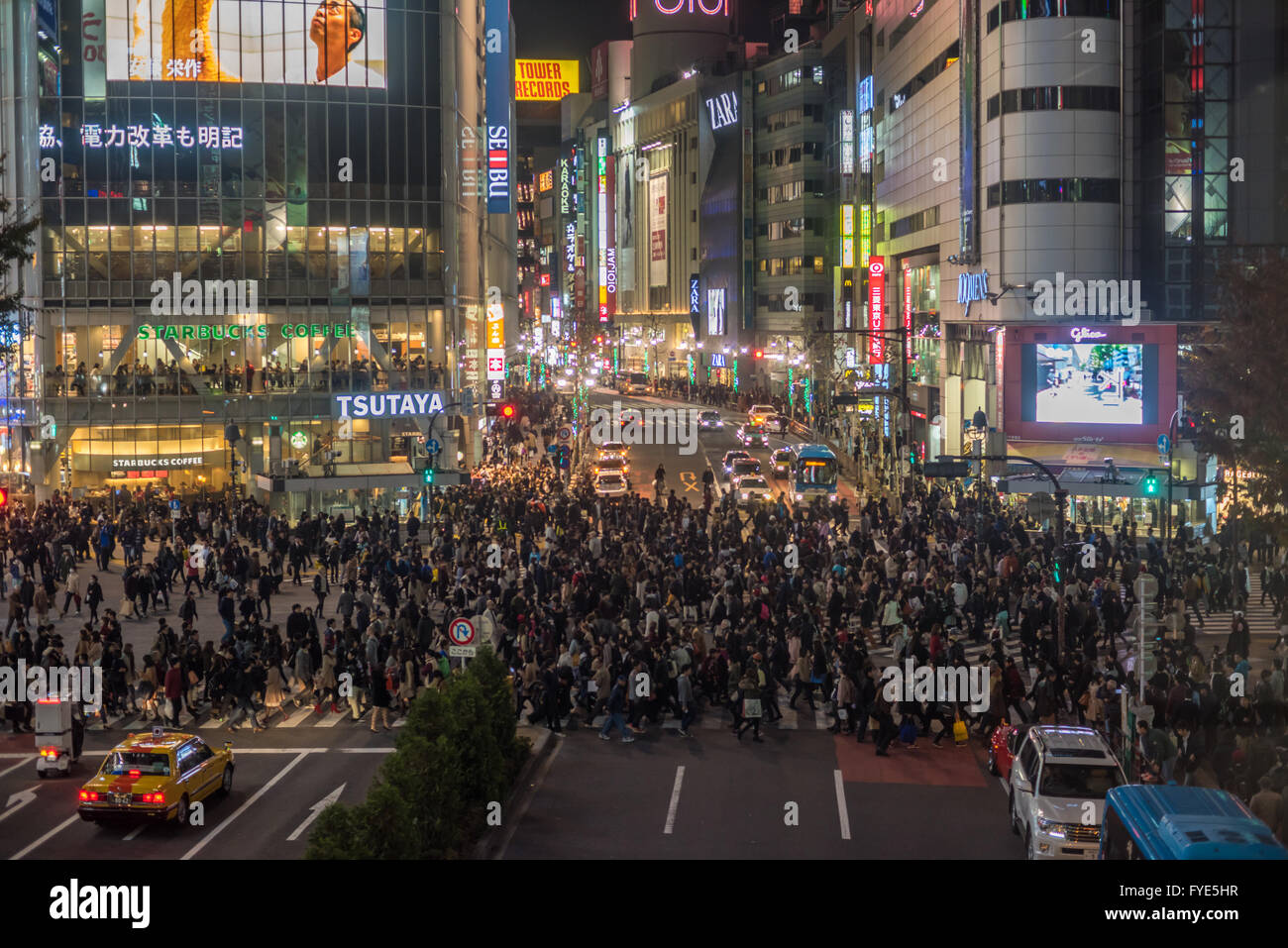 TOKYO, JAPAN - November, 22, 2014: Shibuya crossing in Tokyo, the busiest intersection in the world Stock Photo