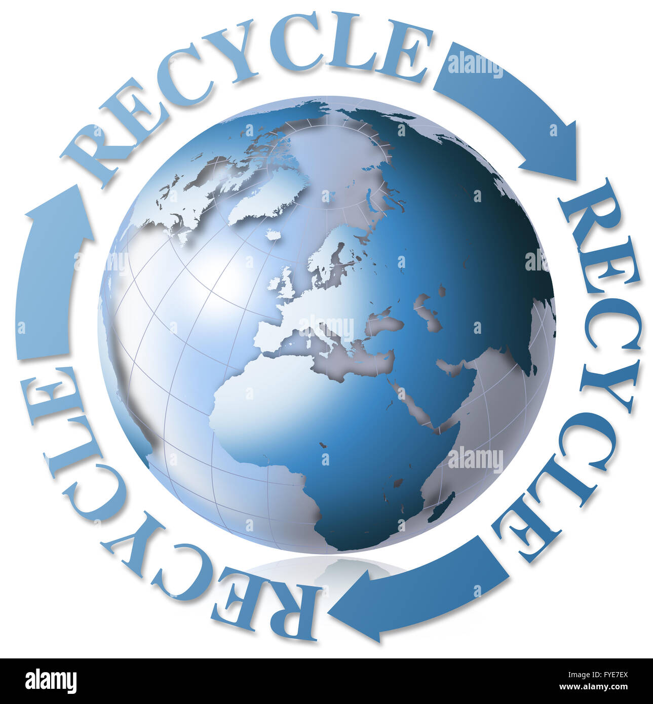 3d recycling symbol with Earth blue globe Stock Photo