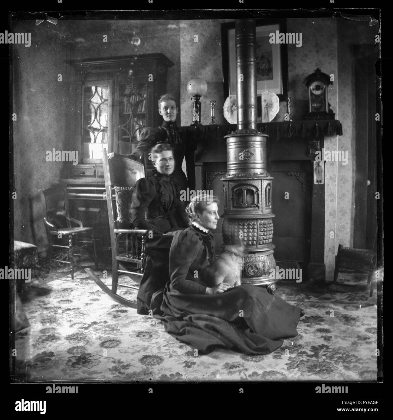 Victorian photograph of three women in their house in Fallston, Maryland Stock Photo