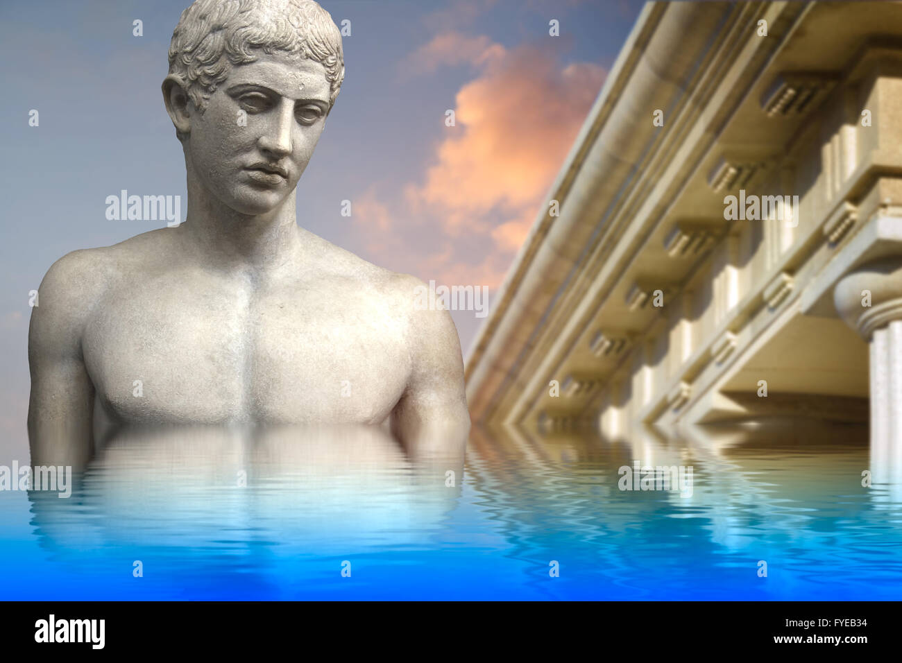 Greek Sculpture Ancient Art reflected in a calm sea Stock Photo Alamy