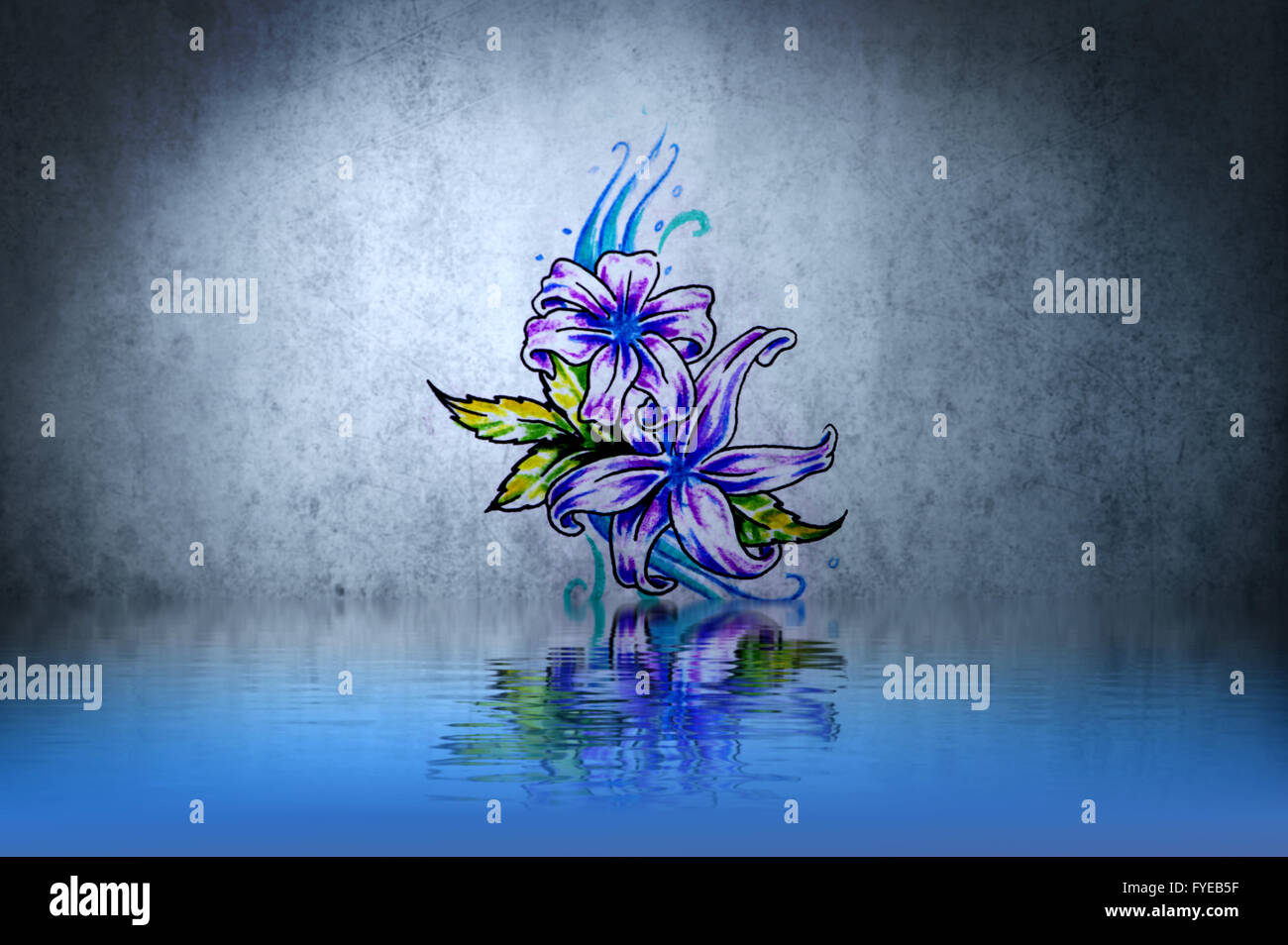 Purple Plant Tattoo Over Water Reflection Illustration Design Rusty Stock Photo Alamy