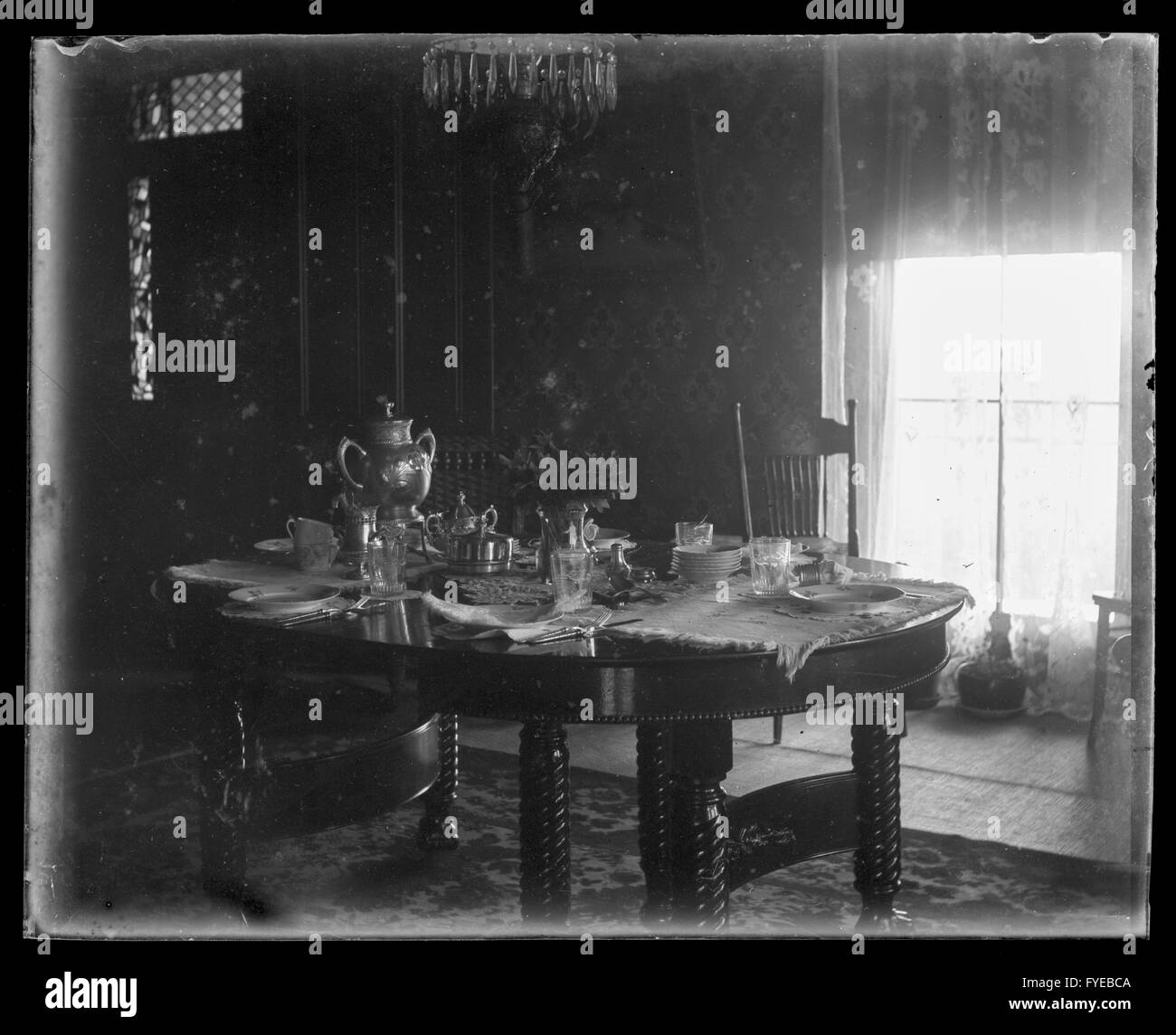Victorian photograph of a dining room in a home in Fallston, Maryland. Stock Photo