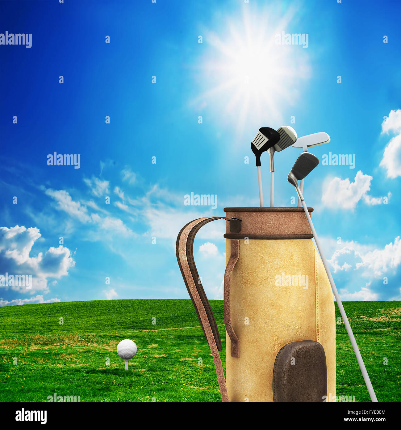 Golf equipment and ball on golf course Stock Photo Alamy