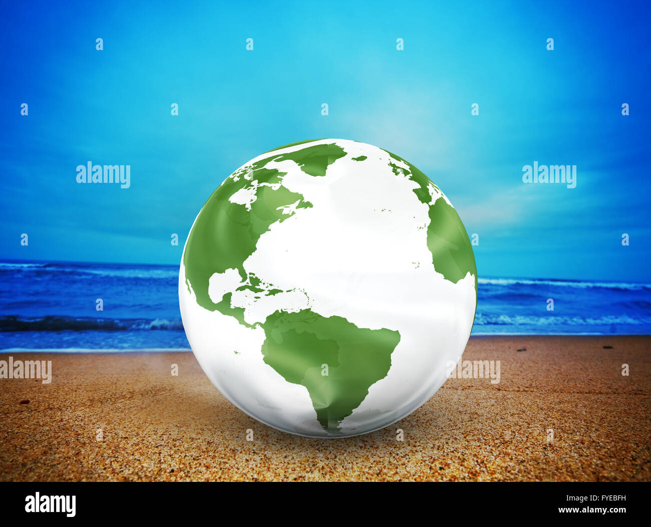 Planet earth model on the beach Stock Photo