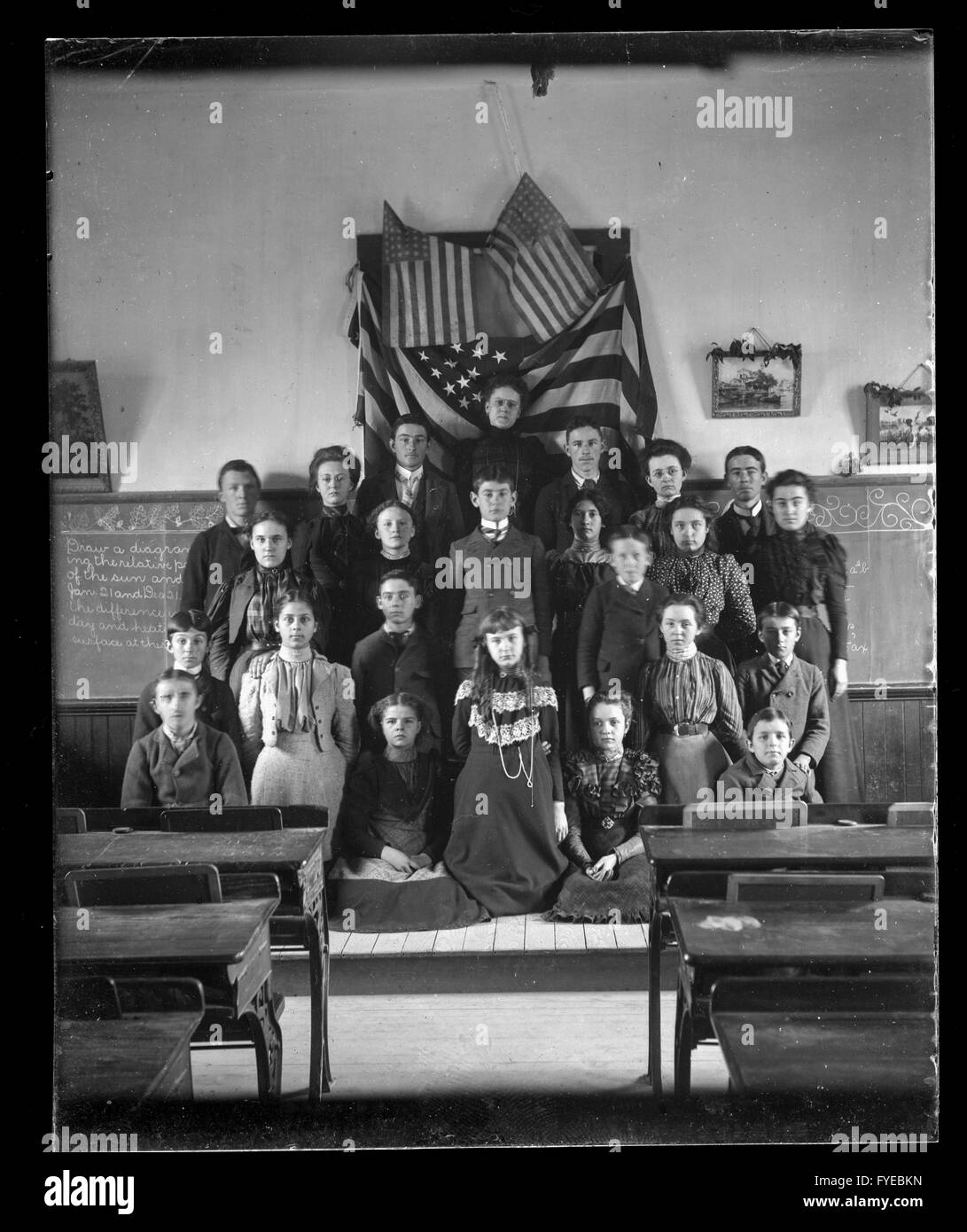 Victorian photograph of children for their class portrait at a school in Fallston, Maryland. Stock Photo