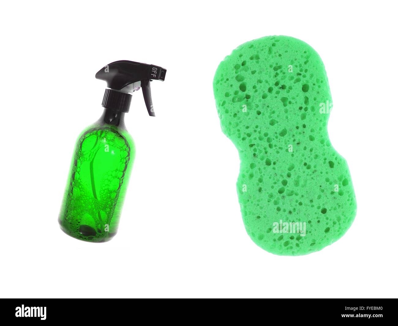 Environmentally safe cleaning products isolated against a white