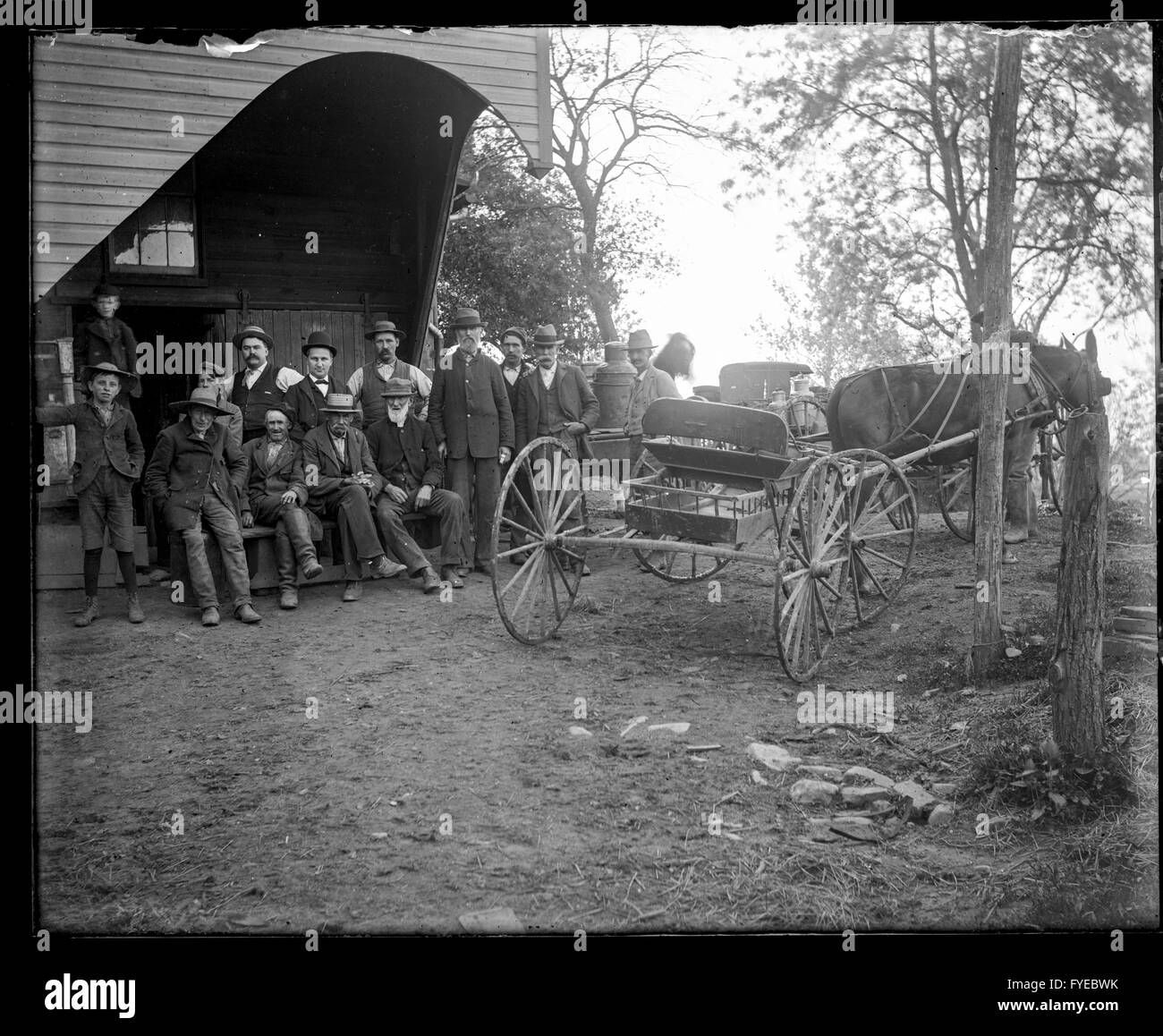 Victorian photograph of of a group of men and horse and carriage in Fallston, Maryland. Stock Photo