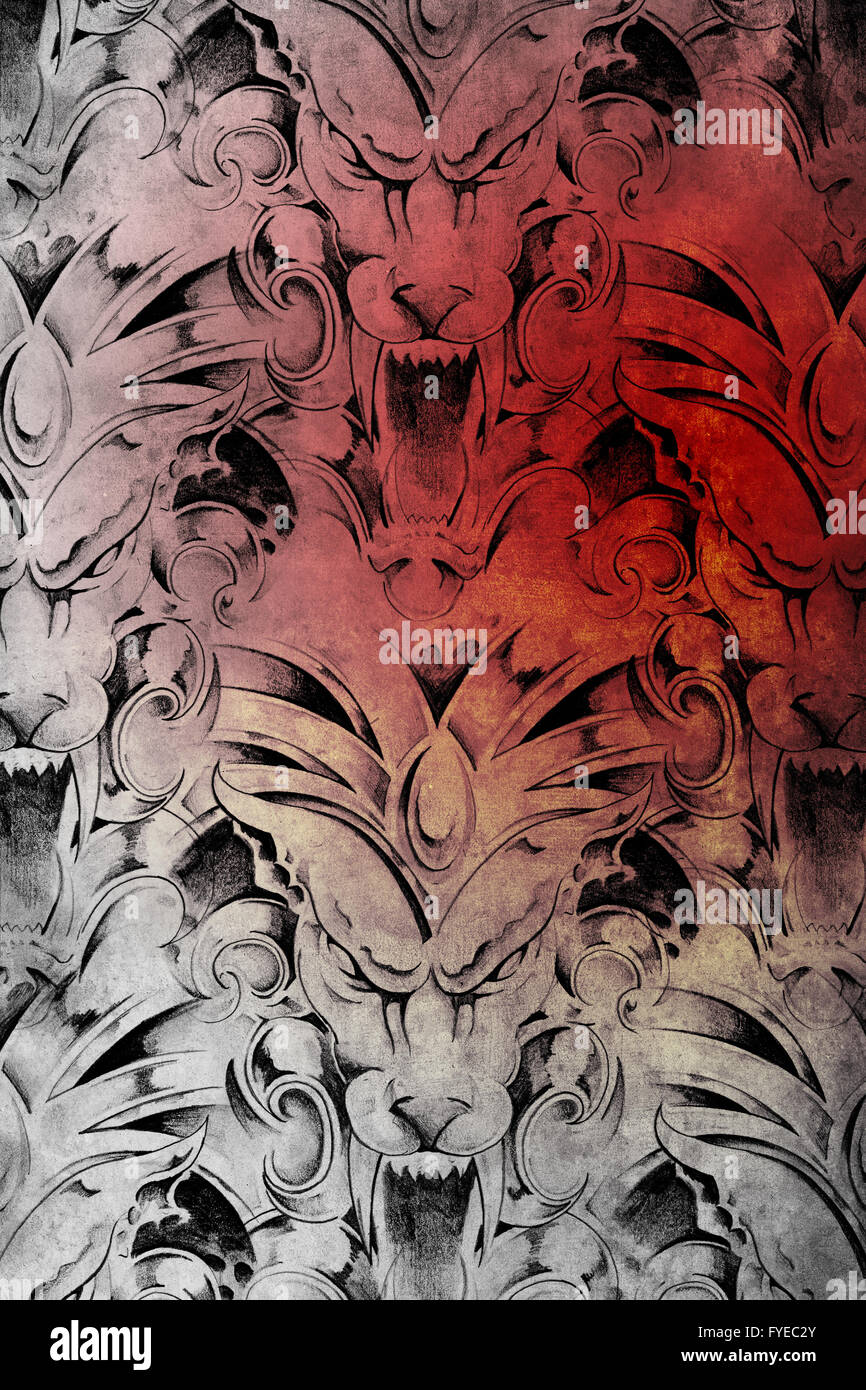 Tattoo pattern with gargoyle designs over antique paper Stock Photo - Alamy